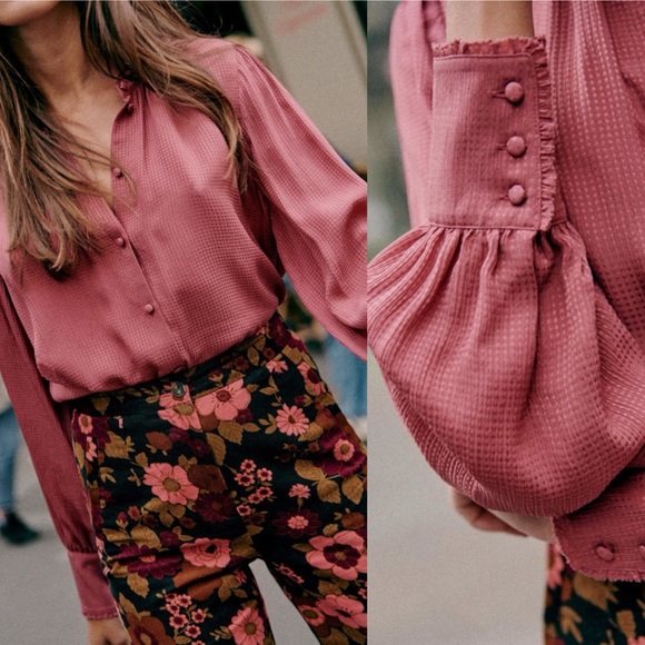 Sezane 100% Silk Lea Shirt Blush Pink Size 40 French US 8 Blouse Button Down Top - Picture 2 of 16